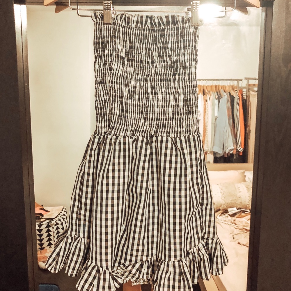 Gingham black and white onesie